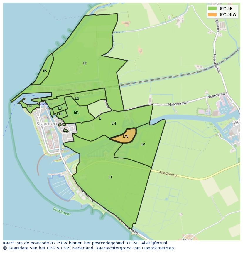 Afbeelding van het postcodegebied 8715 EW op de kaart.