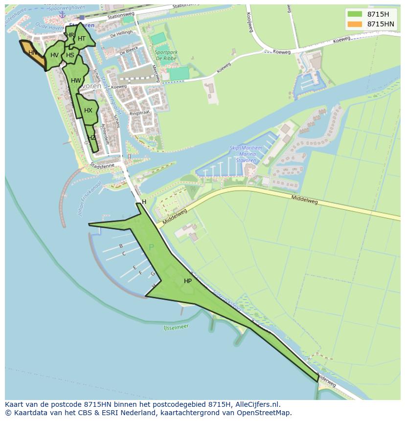 Afbeelding van het postcodegebied 8715 HN op de kaart.