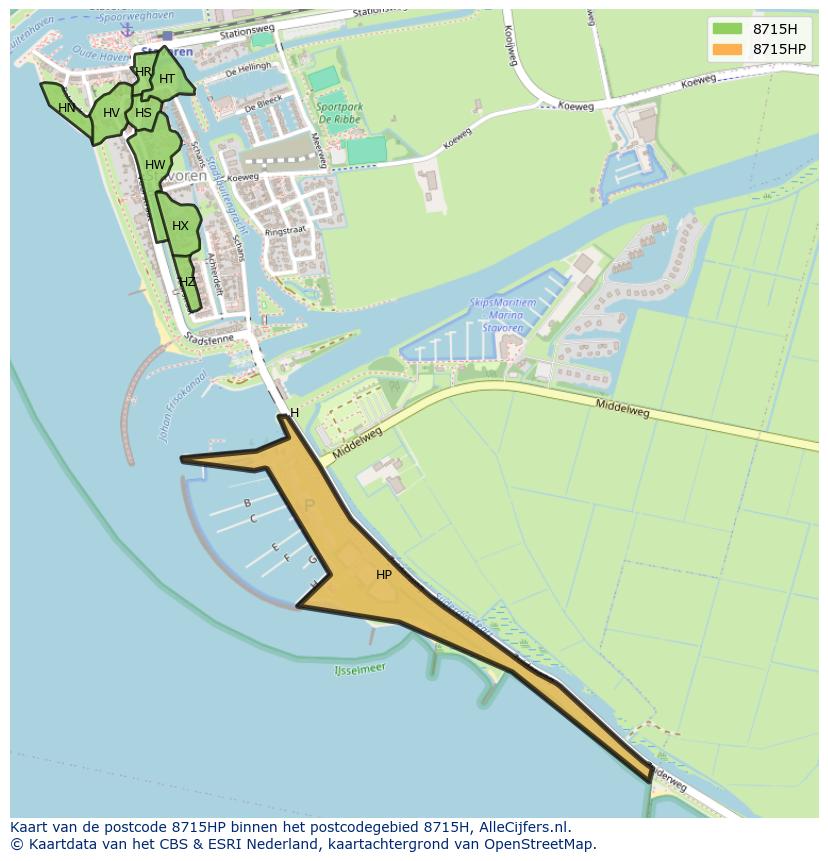 Afbeelding van het postcodegebied 8715 HP op de kaart.