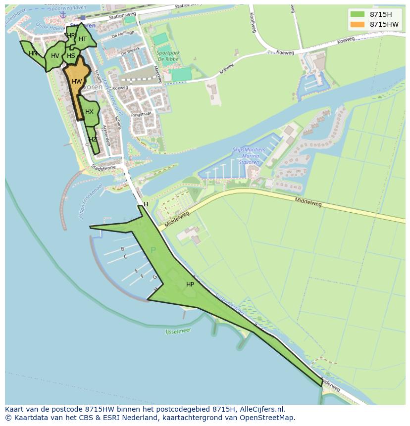 Afbeelding van het postcodegebied 8715 HW op de kaart.