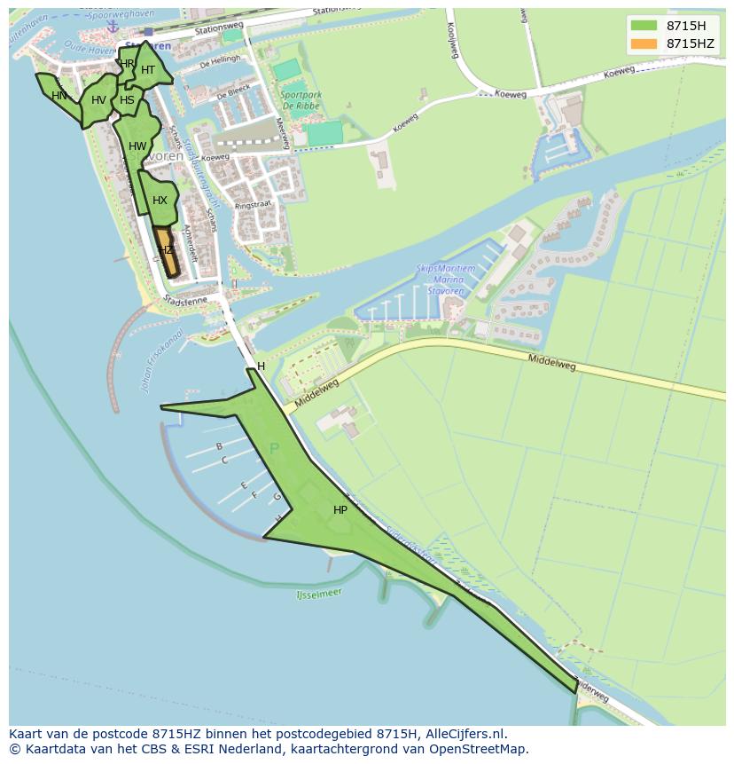 Afbeelding van het postcodegebied 8715 HZ op de kaart.