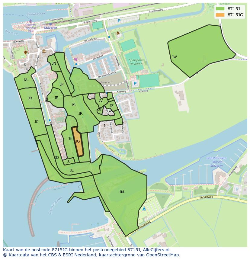 Afbeelding van het postcodegebied 8715 JG op de kaart.
