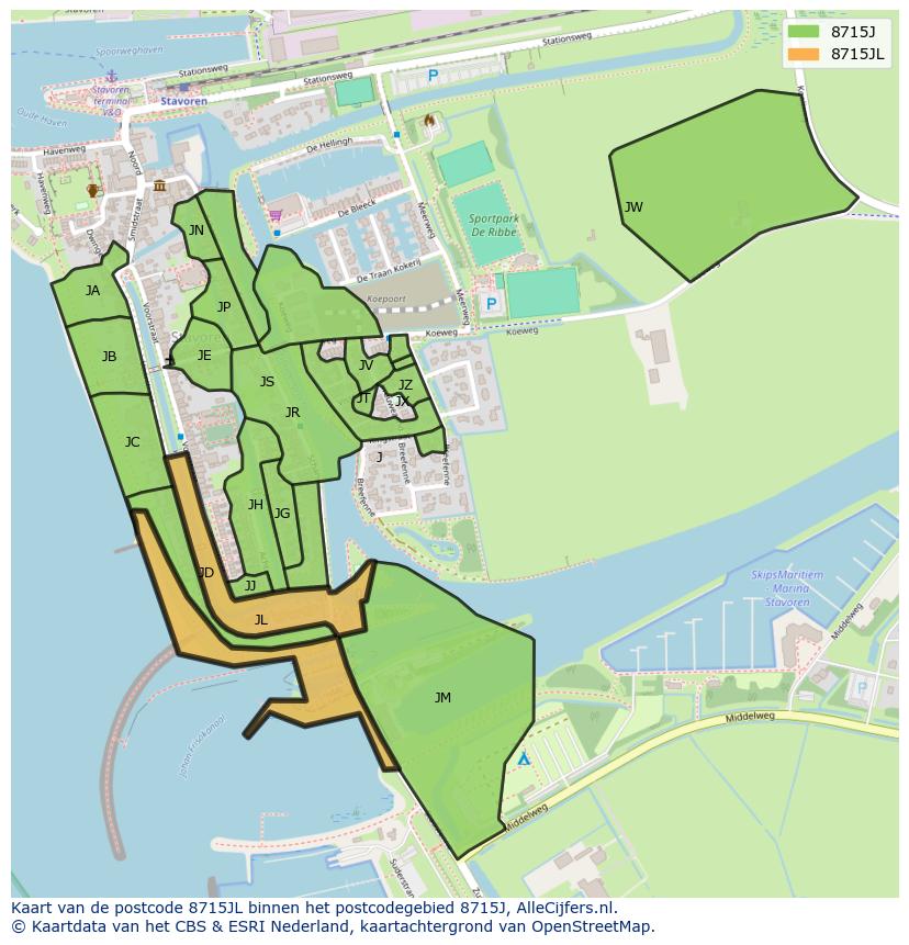 Afbeelding van het postcodegebied 8715 JL op de kaart.