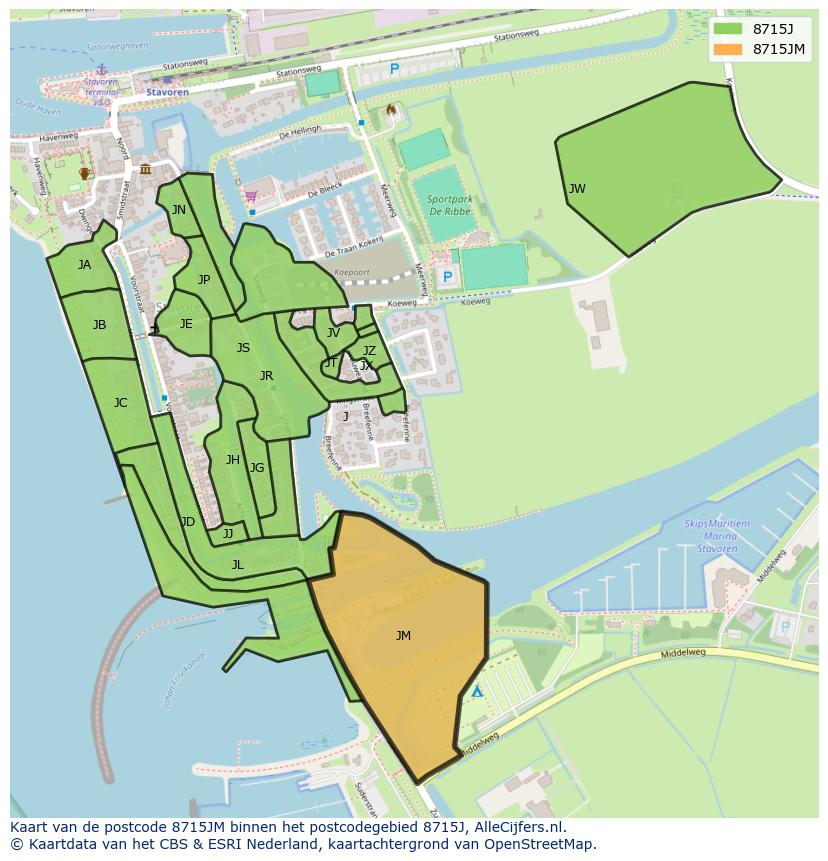 Afbeelding van het postcodegebied 8715 JM op de kaart.