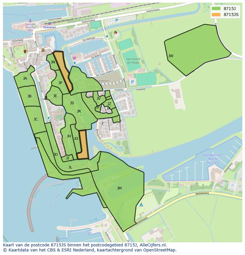 Afbeelding van het postcodegebied 8715 JS op de kaart.