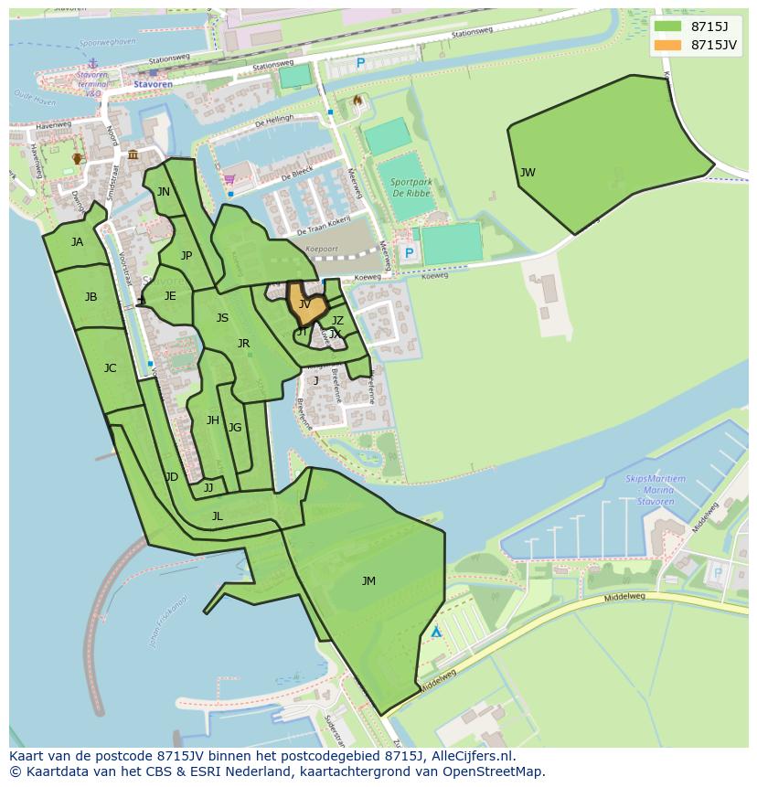 Afbeelding van het postcodegebied 8715 JV op de kaart.