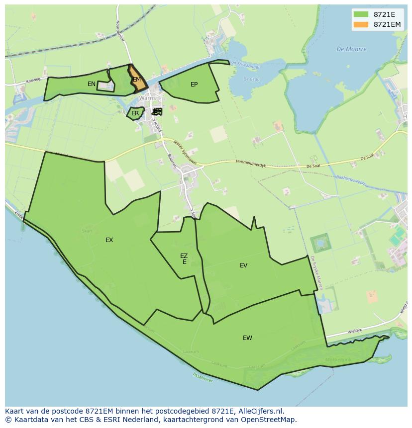 Afbeelding van het postcodegebied 8721 EM op de kaart.
