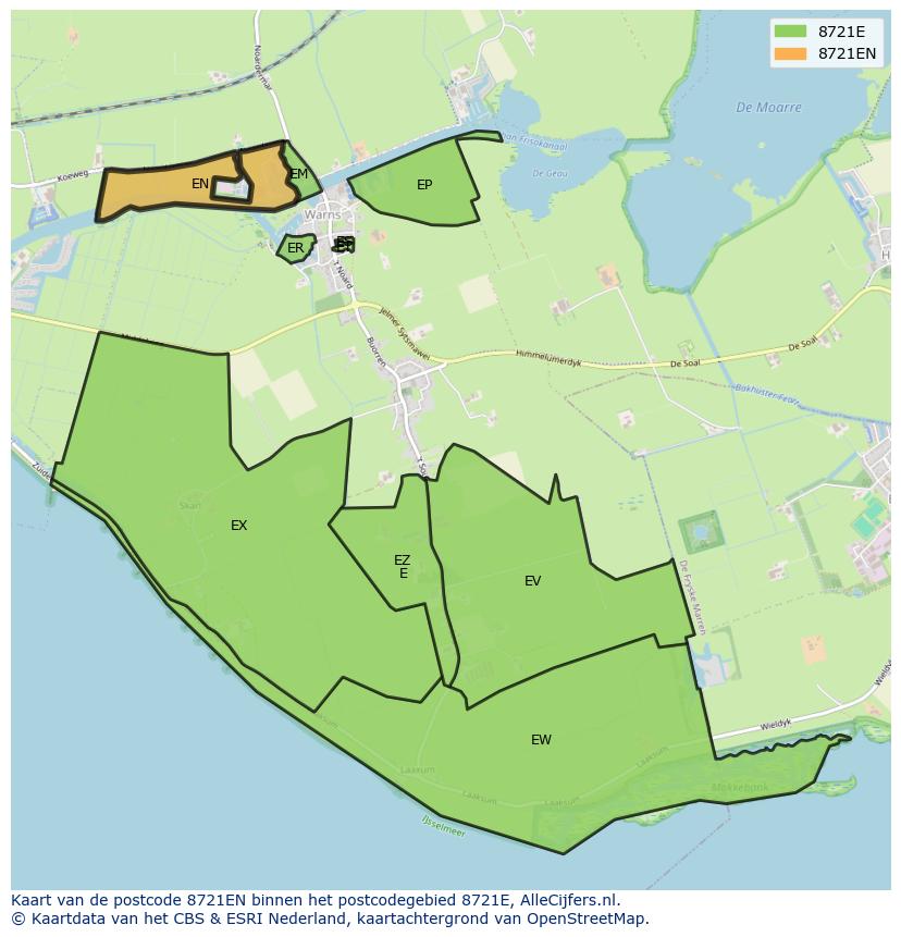 Afbeelding van het postcodegebied 8721 EN op de kaart.