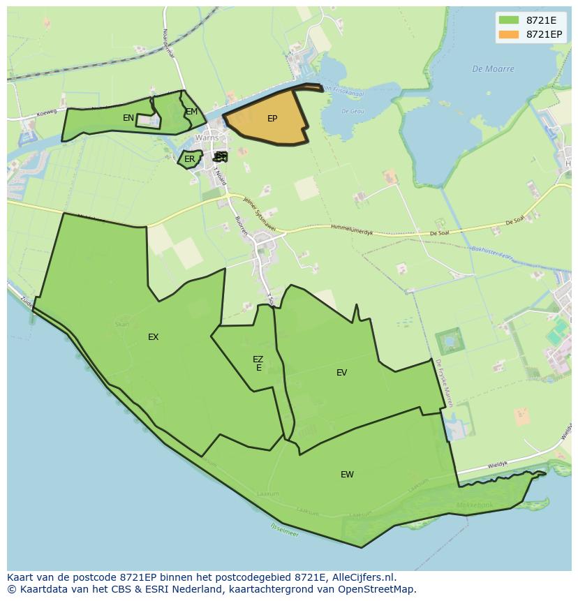 Afbeelding van het postcodegebied 8721 EP op de kaart.
