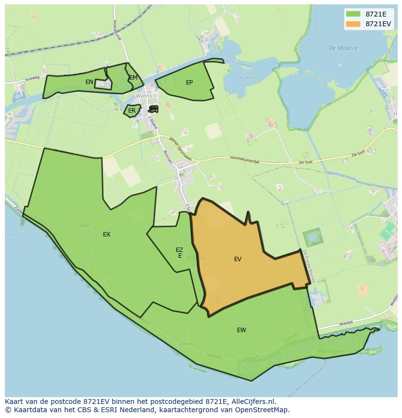 Afbeelding van het postcodegebied 8721 EV op de kaart.