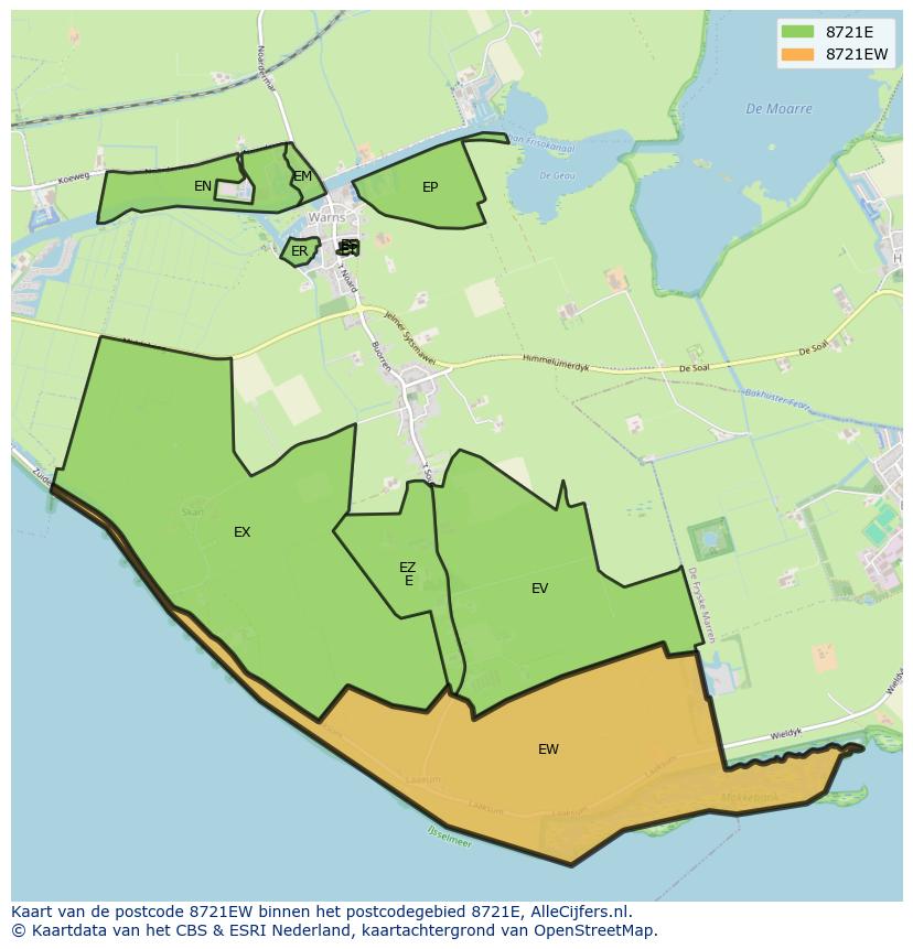 Afbeelding van het postcodegebied 8721 EW op de kaart.