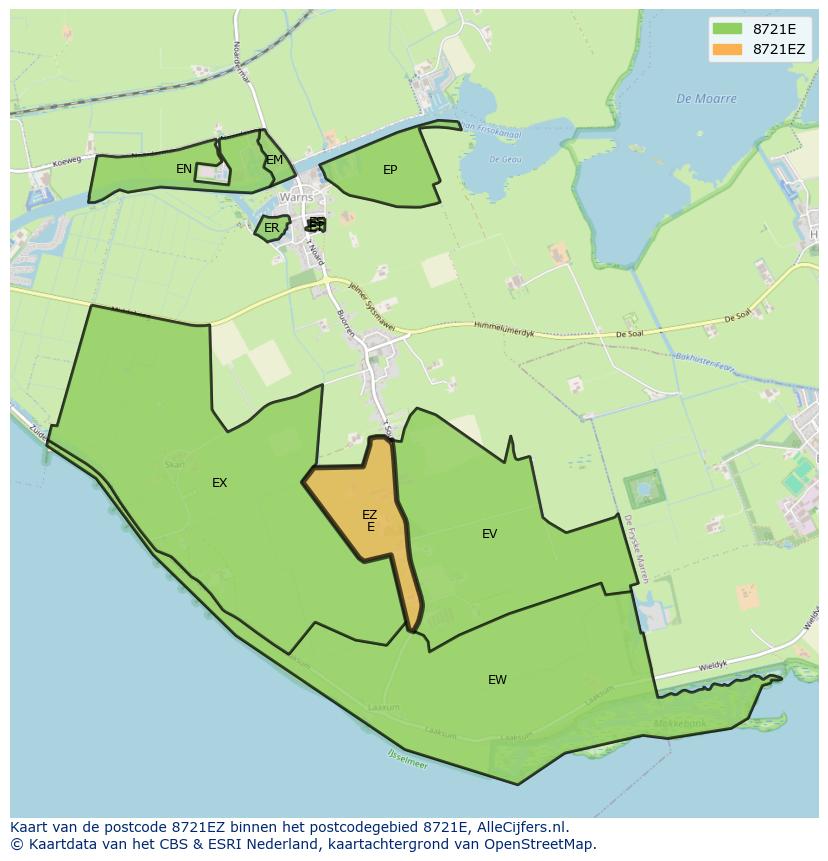 Afbeelding van het postcodegebied 8721 EZ op de kaart.