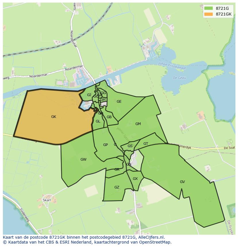 Afbeelding van het postcodegebied 8721 GK op de kaart.