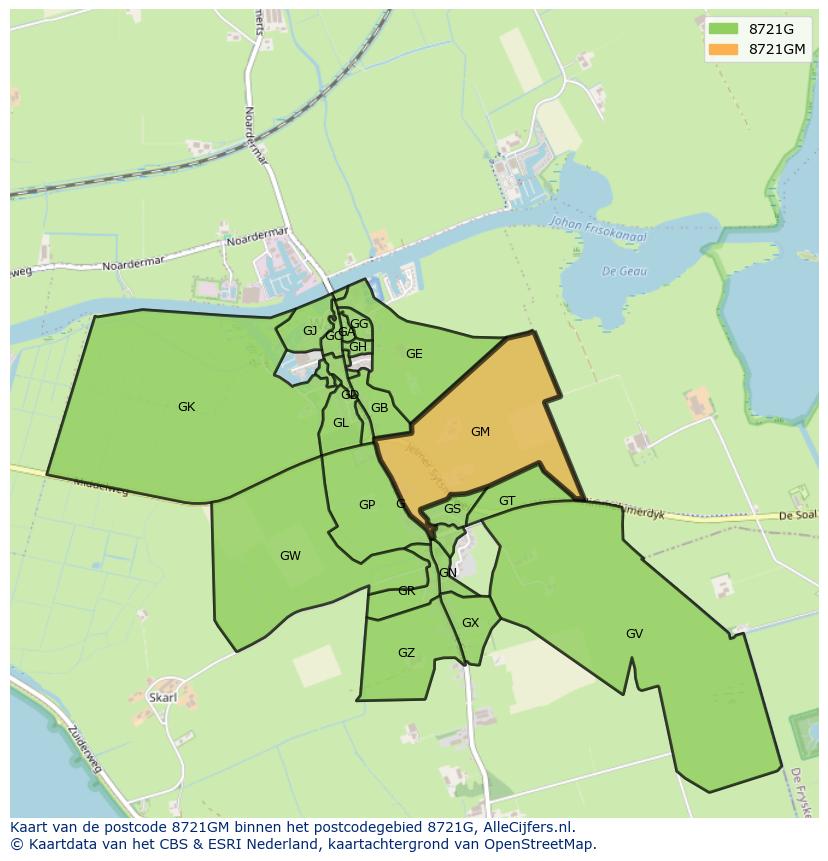 Afbeelding van het postcodegebied 8721 GM op de kaart.