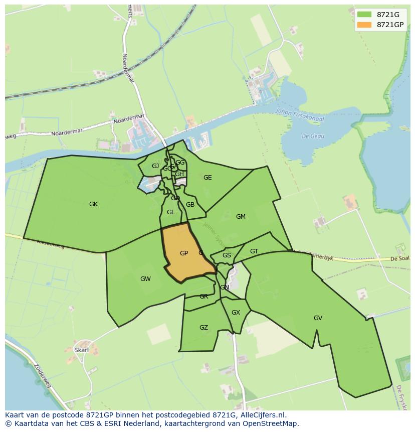 Afbeelding van het postcodegebied 8721 GP op de kaart.