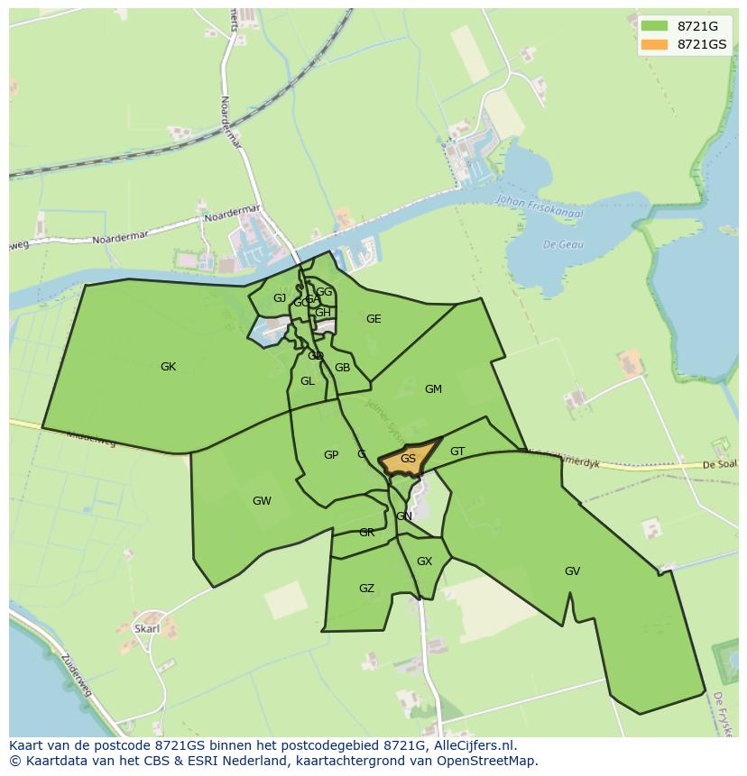 Afbeelding van het postcodegebied 8721 GS op de kaart.