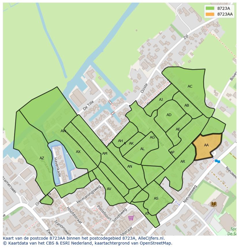 Afbeelding van het postcodegebied 8723 AA op de kaart.