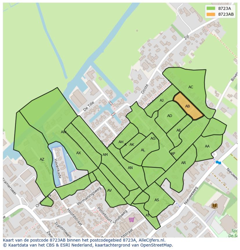 Afbeelding van het postcodegebied 8723 AB op de kaart.