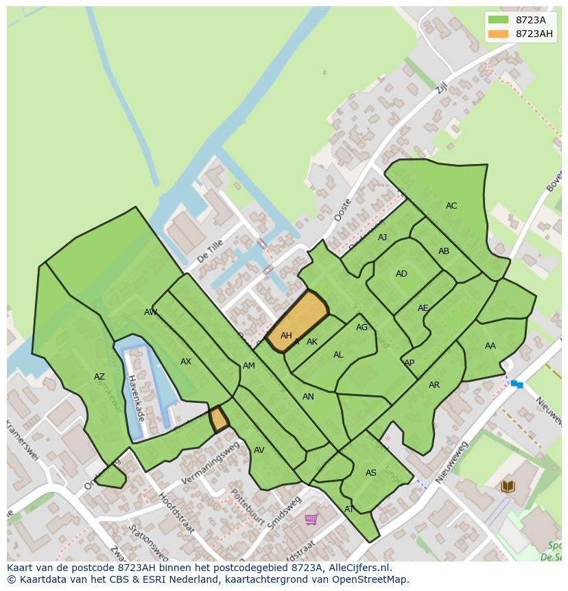 Afbeelding van het postcodegebied 8723 AH op de kaart.