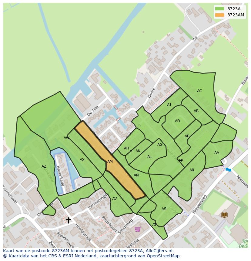 Afbeelding van het postcodegebied 8723 AM op de kaart.