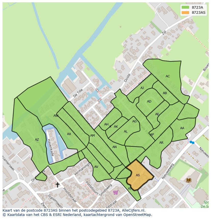 Afbeelding van het postcodegebied 8723 AS op de kaart.