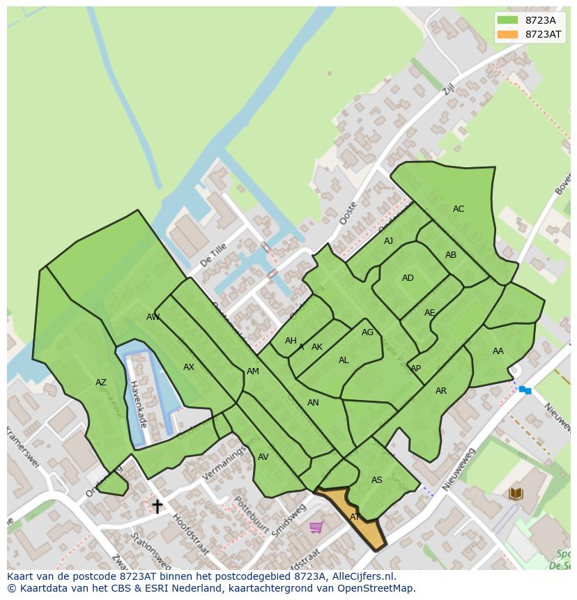 Afbeelding van het postcodegebied 8723 AT op de kaart.