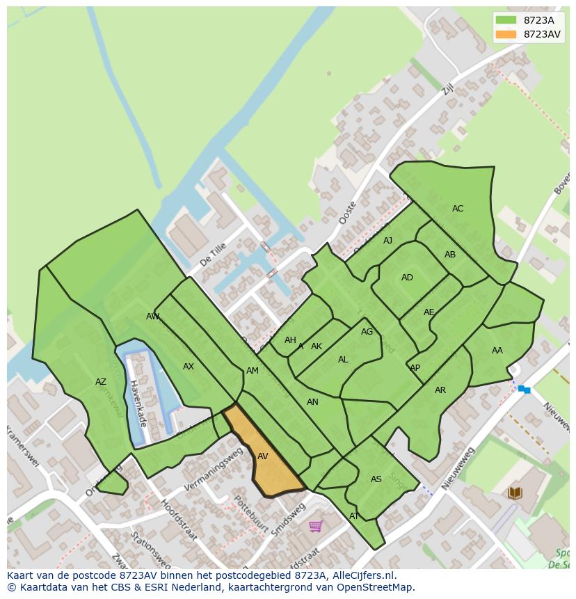 Afbeelding van het postcodegebied 8723 AV op de kaart.