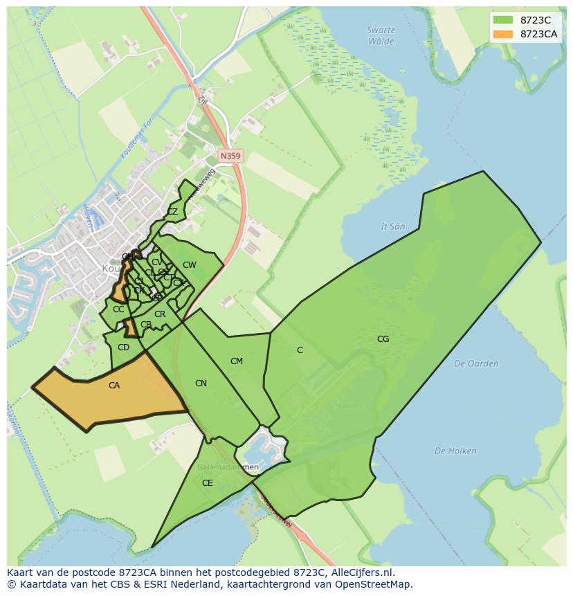 Afbeelding van het postcodegebied 8723 CA op de kaart.
