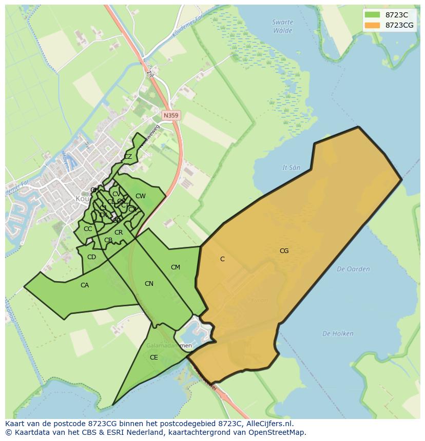 Afbeelding van het postcodegebied 8723 CG op de kaart.