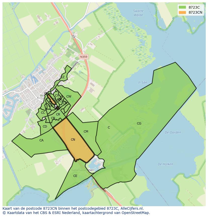 Afbeelding van het postcodegebied 8723 CN op de kaart.