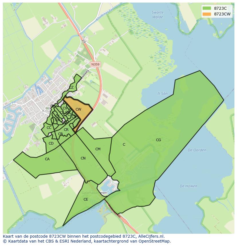 Afbeelding van het postcodegebied 8723 CW op de kaart.