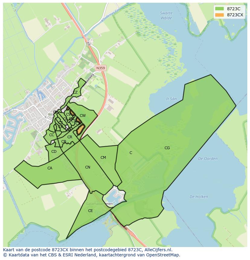 Afbeelding van het postcodegebied 8723 CX op de kaart.