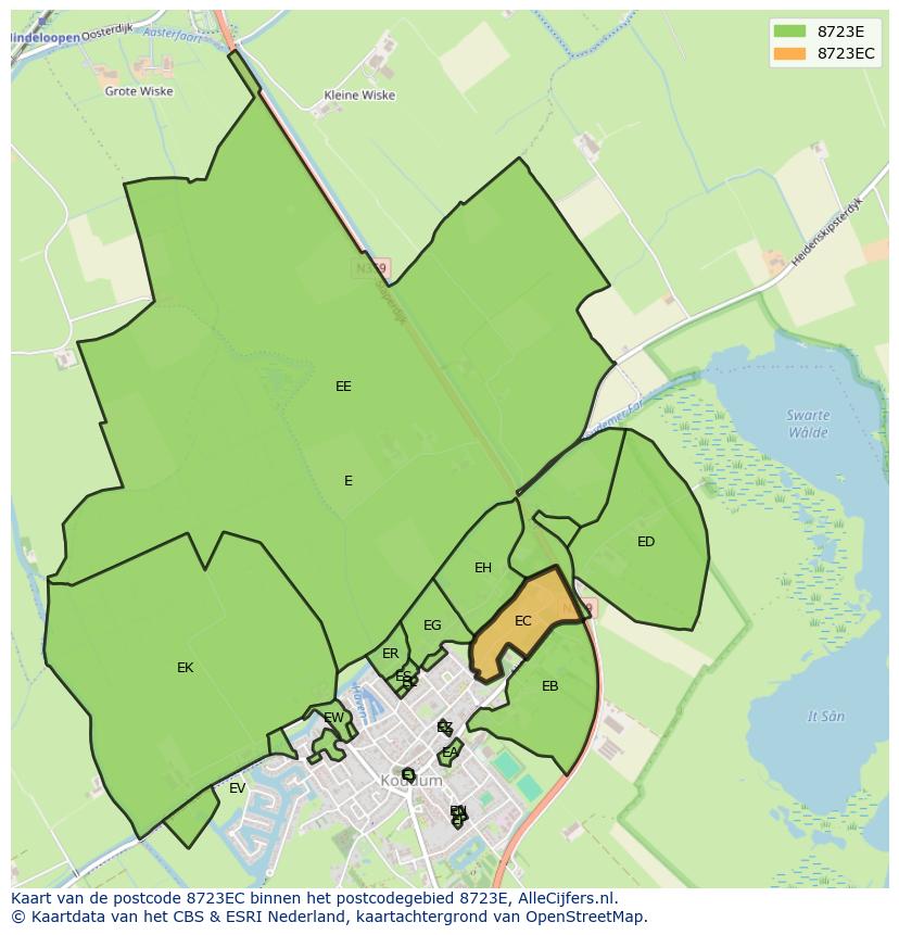 Afbeelding van het postcodegebied 8723 EC op de kaart.