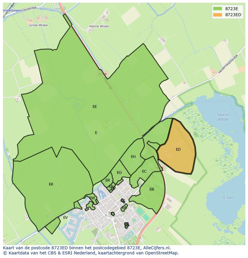 Afbeelding van het postcodegebied 8723 ED op de kaart.