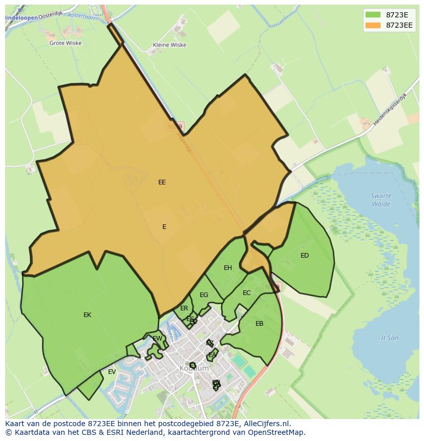 Afbeelding van het postcodegebied 8723 EE op de kaart.