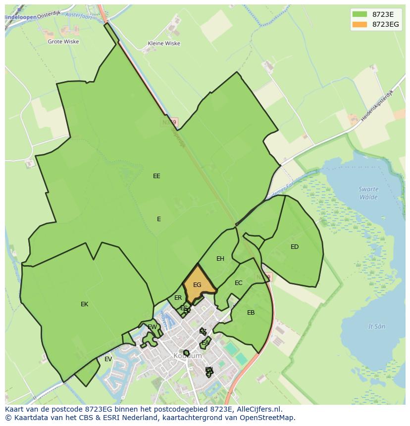 Afbeelding van het postcodegebied 8723 EG op de kaart.