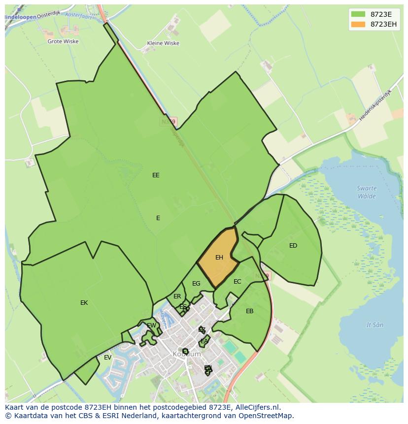 Afbeelding van het postcodegebied 8723 EH op de kaart.
