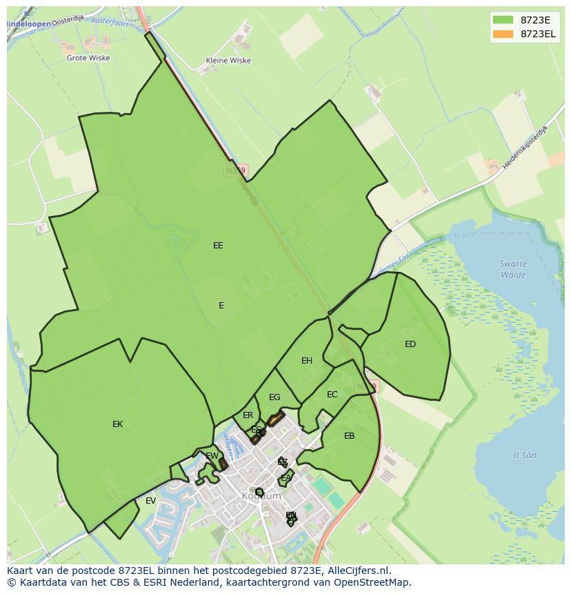 Afbeelding van het postcodegebied 8723 EL op de kaart.