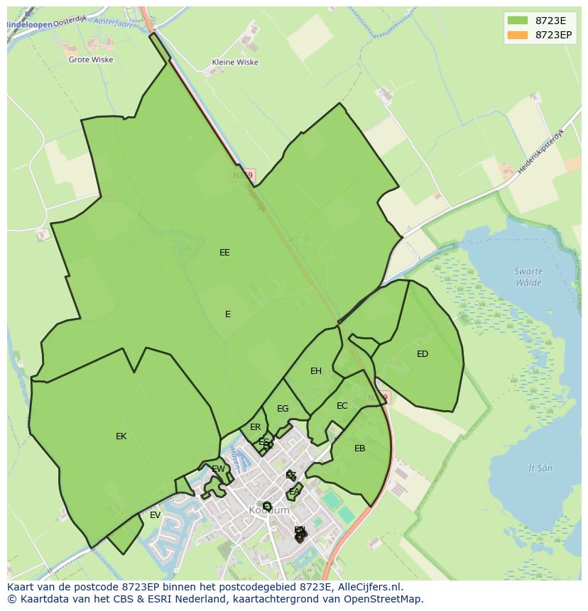 Afbeelding van het postcodegebied 8723 EP op de kaart.
