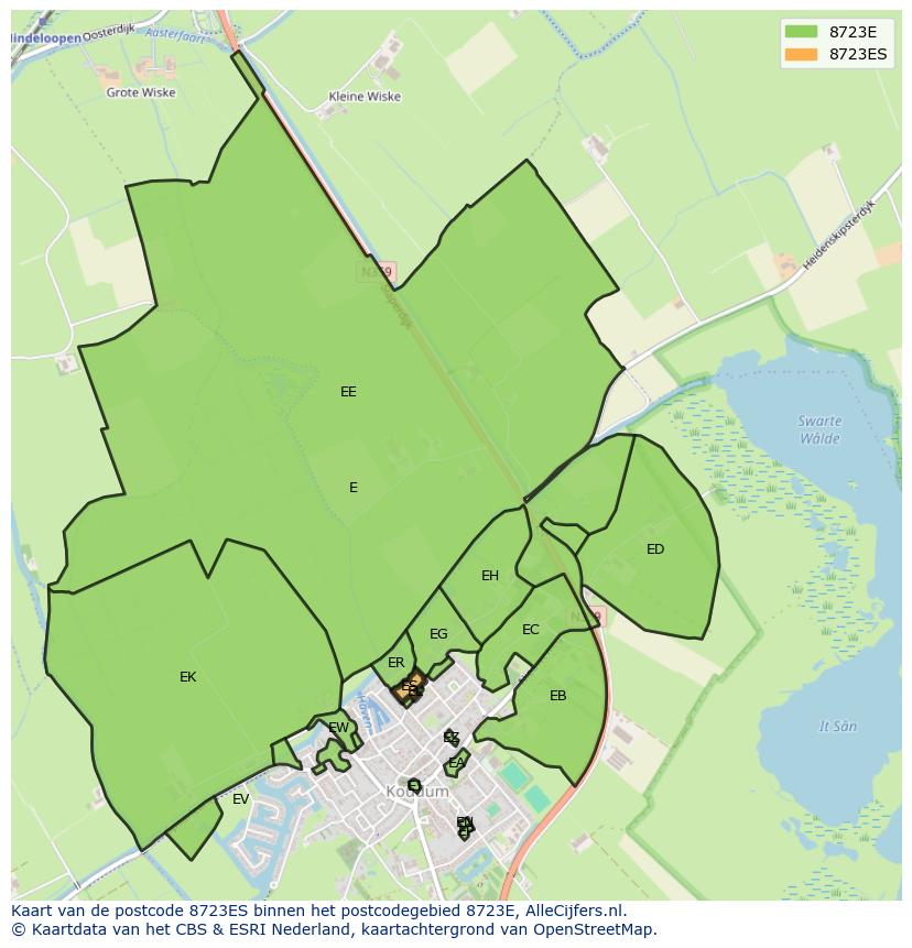 Afbeelding van het postcodegebied 8723 ES op de kaart.