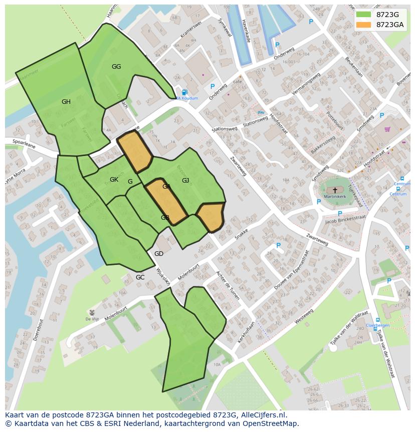 Afbeelding van het postcodegebied 8723 GA op de kaart.