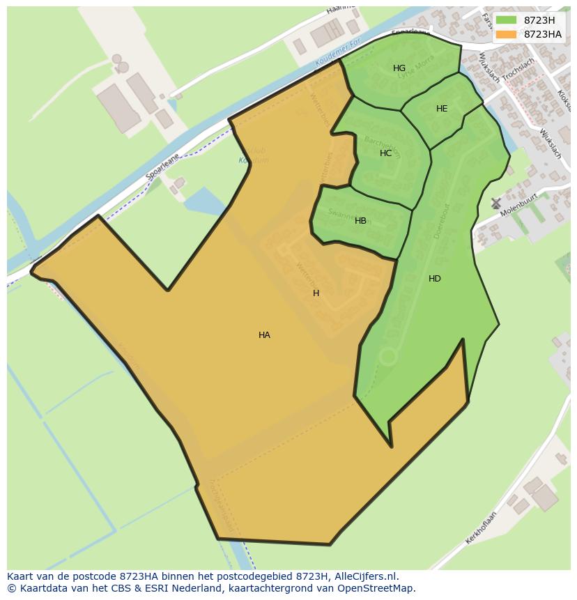 Afbeelding van het postcodegebied 8723 HA op de kaart.