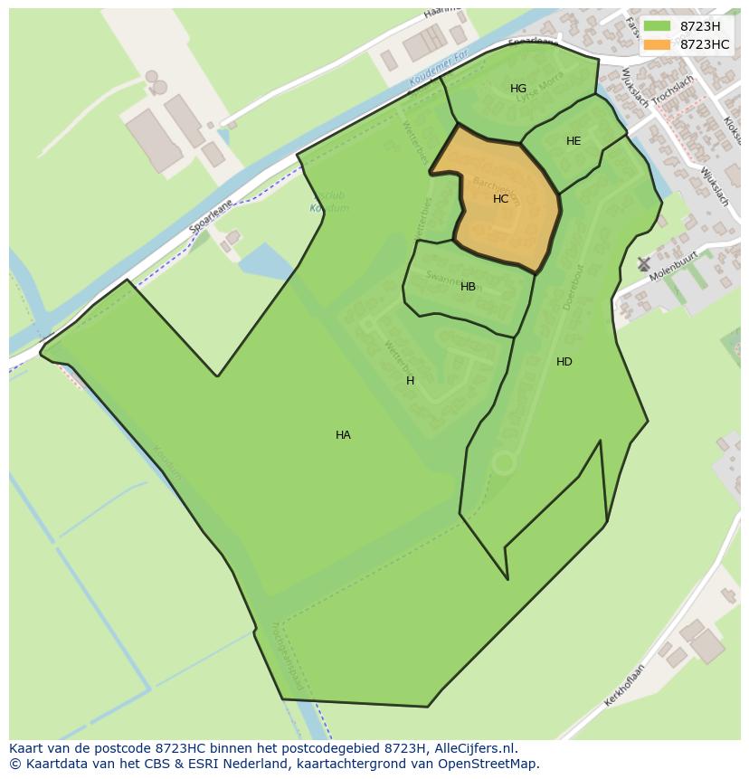 Afbeelding van het postcodegebied 8723 HC op de kaart.