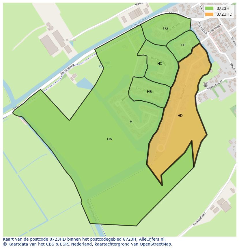 Afbeelding van het postcodegebied 8723 HD op de kaart.