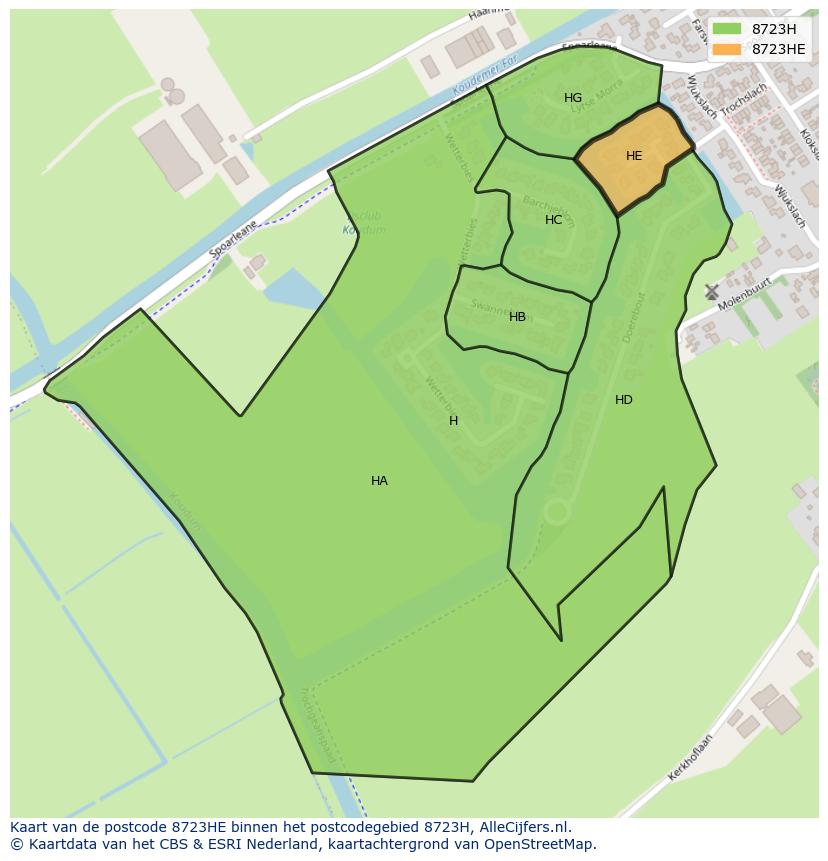 Afbeelding van het postcodegebied 8723 HE op de kaart.