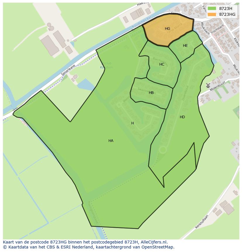 Afbeelding van het postcodegebied 8723 HG op de kaart.