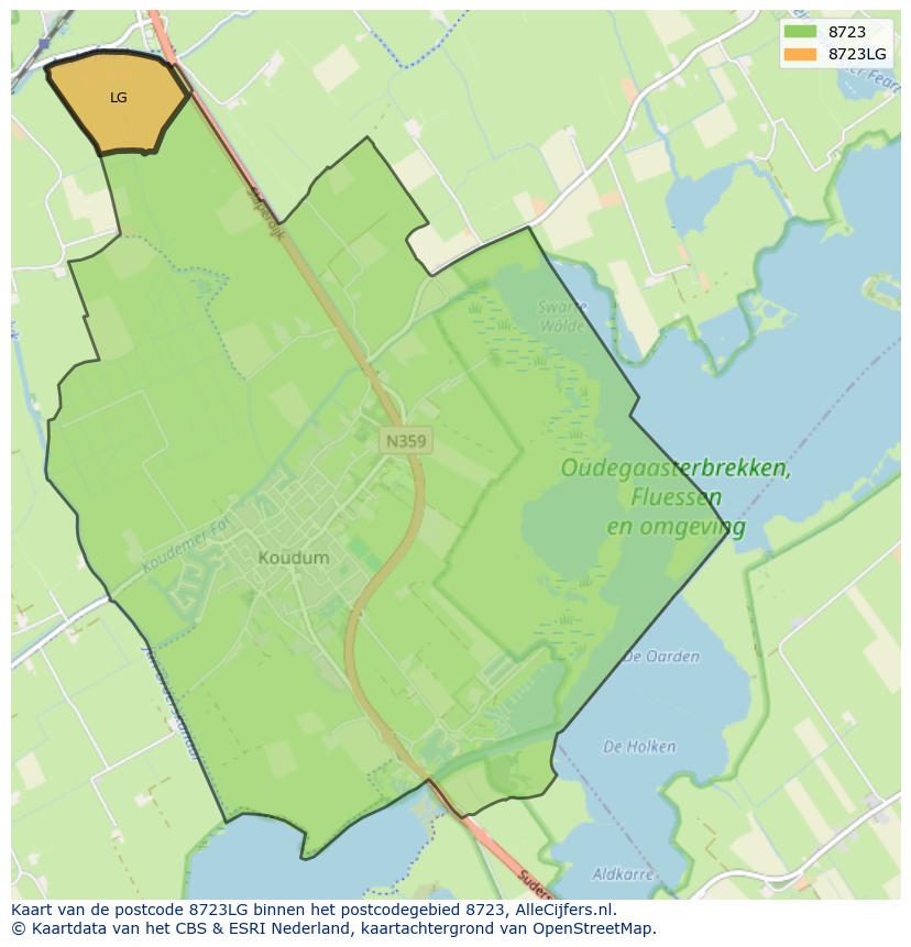 Afbeelding van het postcodegebied 8723 LG op de kaart.