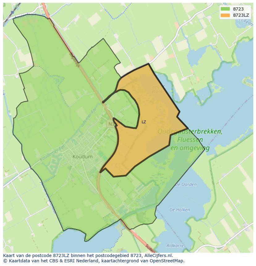 Afbeelding van het postcodegebied 8723 LZ op de kaart.