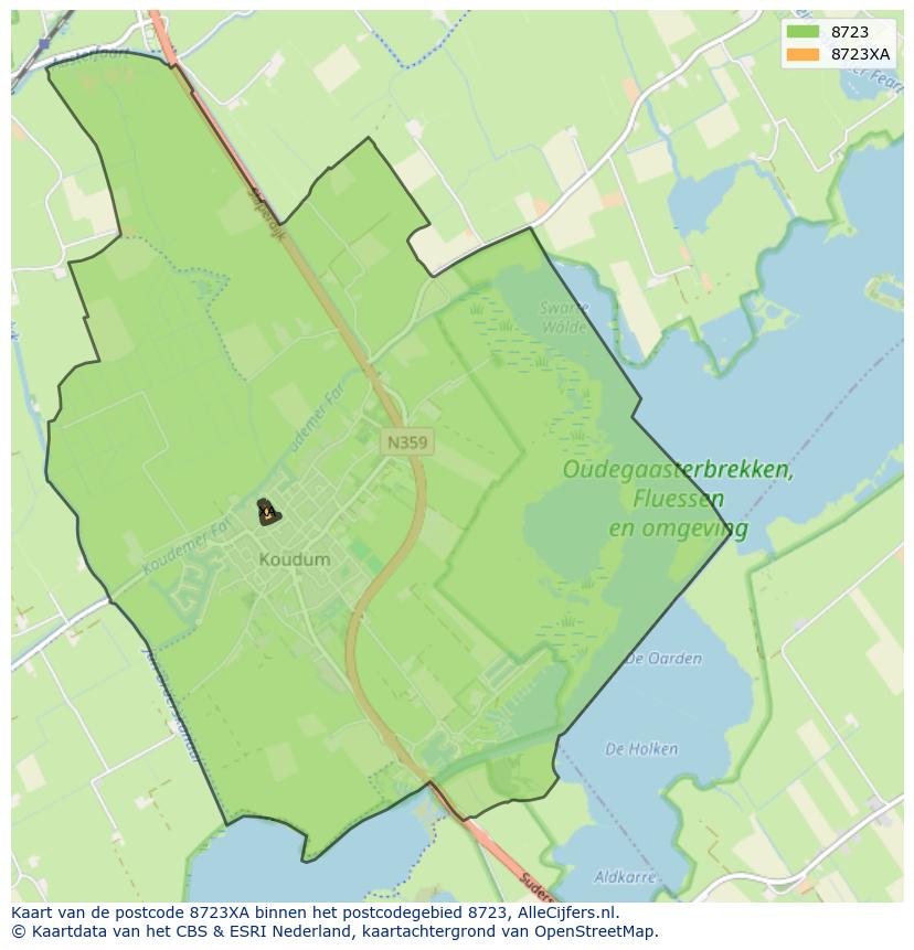 Afbeelding van het postcodegebied 8723 XA op de kaart.