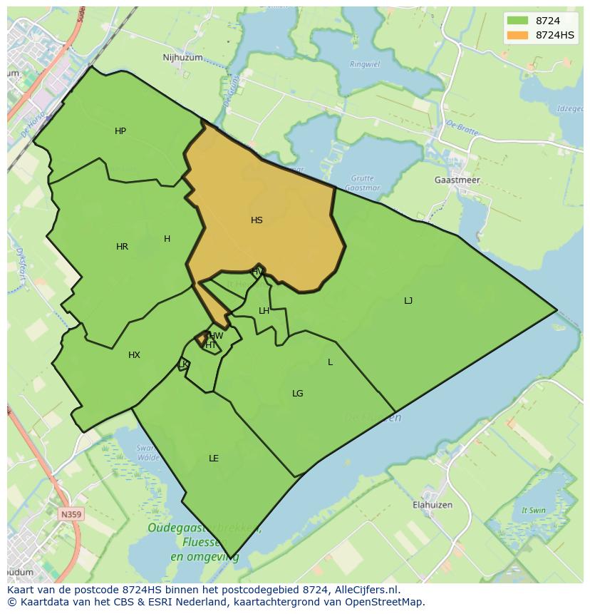Afbeelding van het postcodegebied 8724 HS op de kaart.